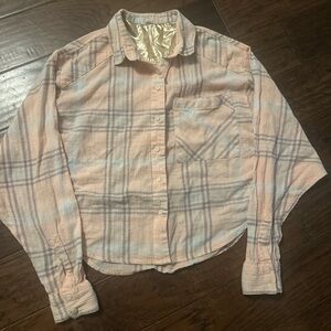 Free People Peach Plaid‎ Button Down Shirt